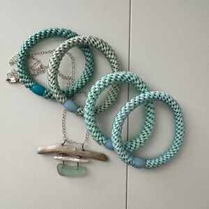 NWT Bundle of Four Individual KKNEKKI 2" Hair Elastics Ties in Sea Glass Colors